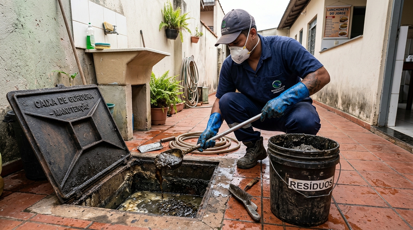 Remoção de resíduos da caixa de gordura em Uberaba-MG